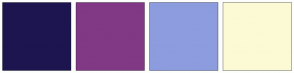Color Scheme with #1D154F #813885 #8C9CDE #FCFAD4